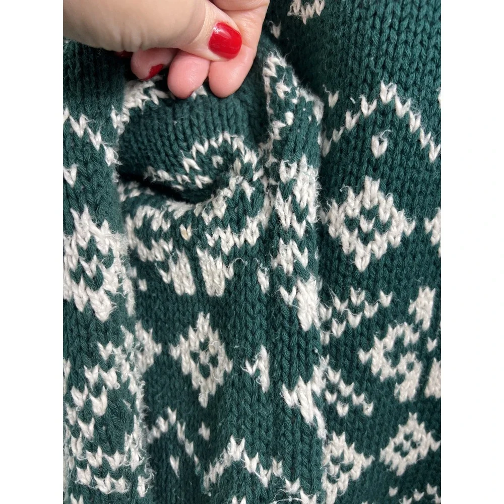 VTG EDDIE BAUER Fair Isle Sweater Green‎ XL Made in UK Cotton Crew Neck - Picture 3 of 9